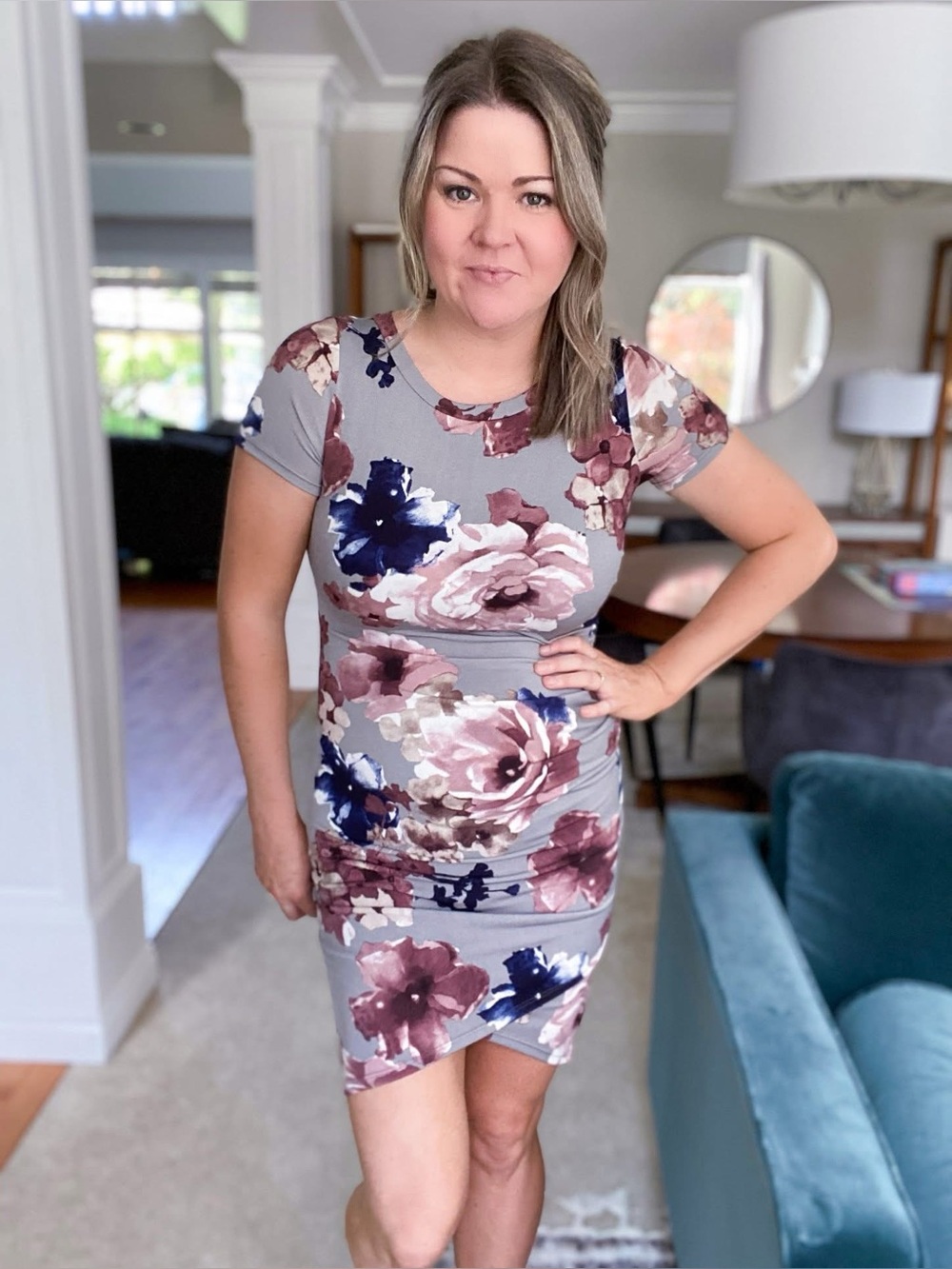 Begin Again Floral Dress (NWT) Grey Floral, Size Small